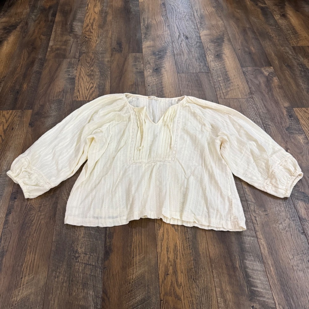 Marine Layer Ivory Cotton Pintuck Lace Peasant Blouse XL Boho Top Cottagecore